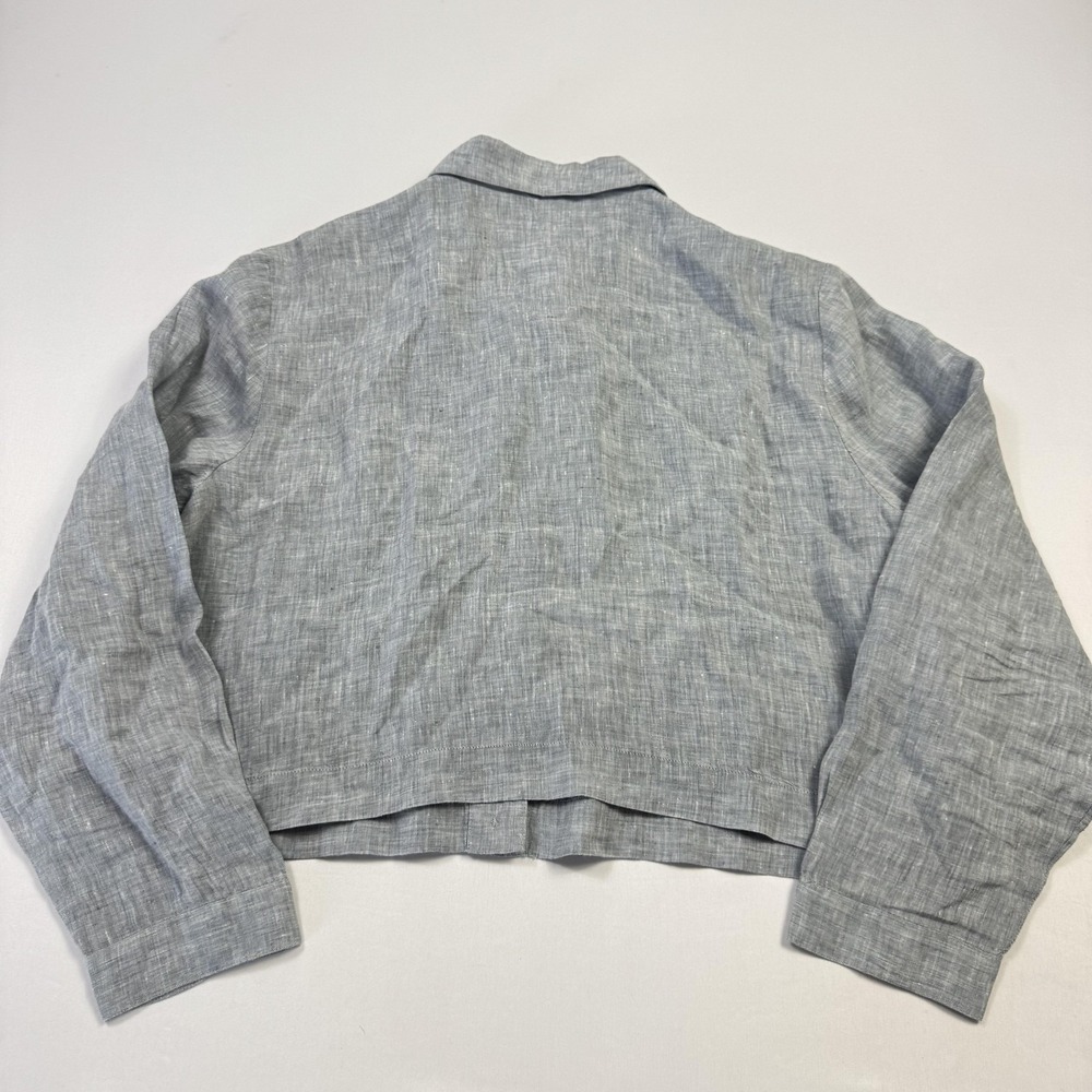 Eileen Fisher Linen Cotton Shirt Womens Large Gray Cropped Button-Up‎ Top - Picture 9 of 10